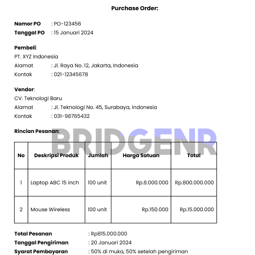Contoh Purchase Order
