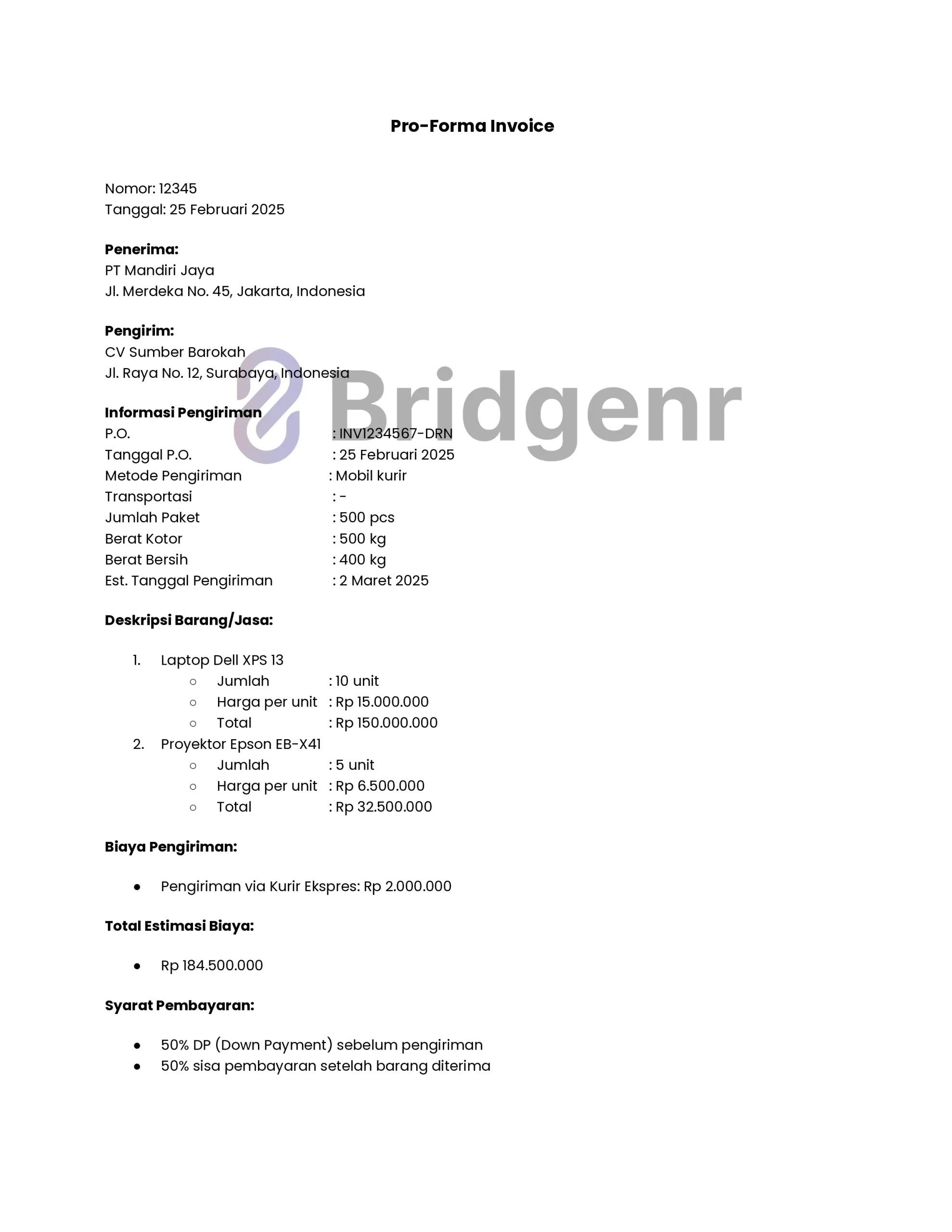 Contoh Pro-forma Invoice