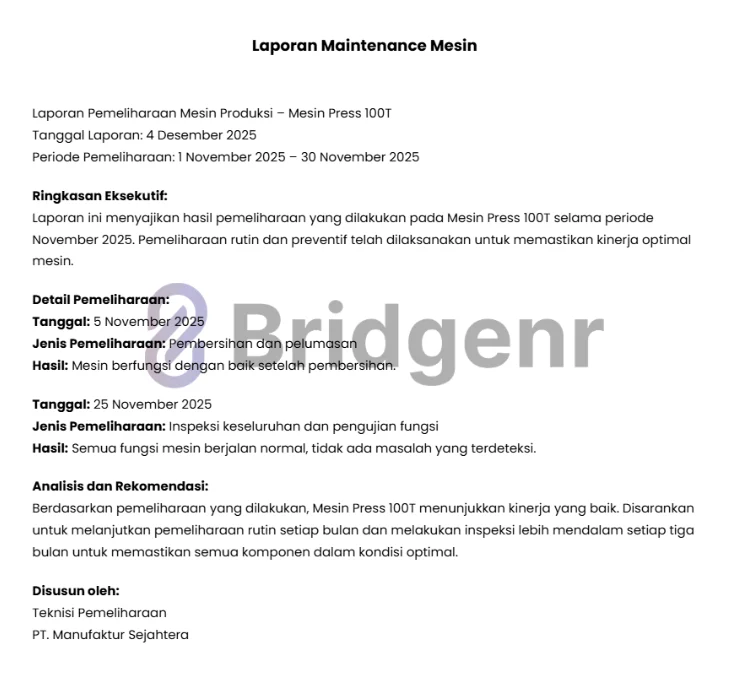 Laporan Maintenance Mesin