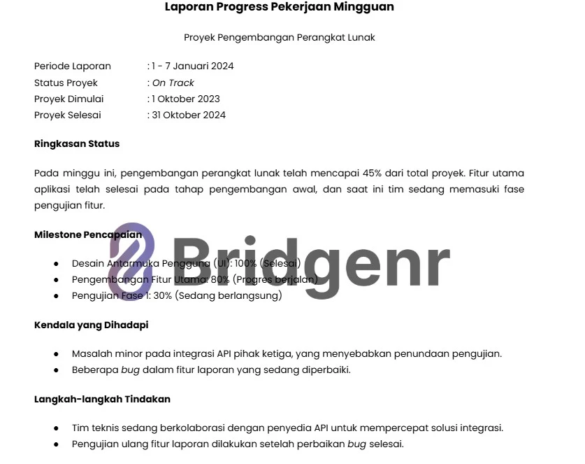 Laporan Progress Proyek Konstruksi Mingguan