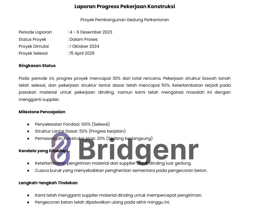 Laporan Progress Proyek Konstruksi