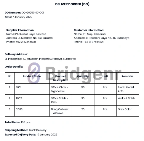Contoh Delivery Order